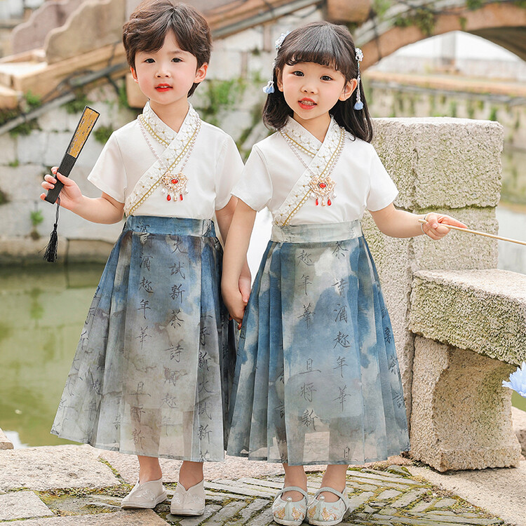 儿童汉服夏装新款女童中式马面裙中国风唐装男童国学服古装演出服