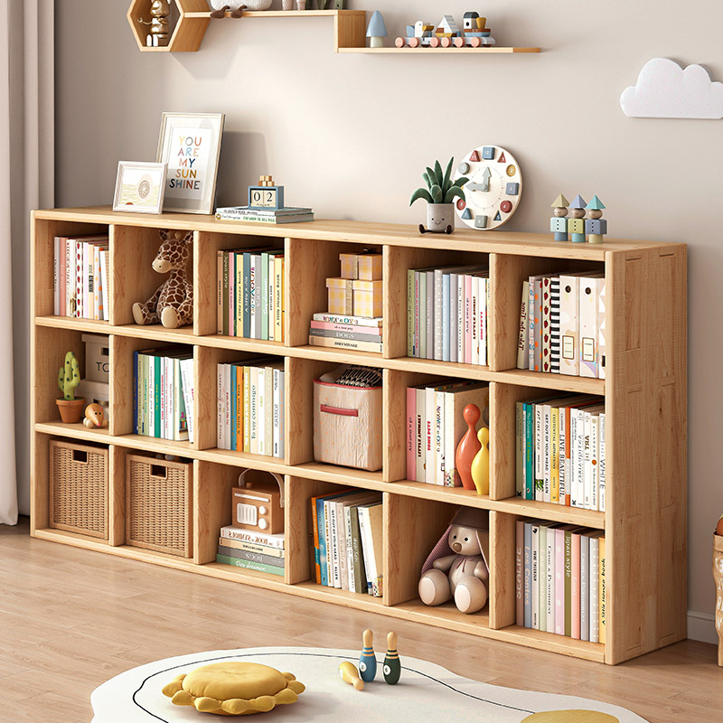 实木儿童书架置物架落地玩具阅读区收纳储物柜简易家用幼儿园书柜