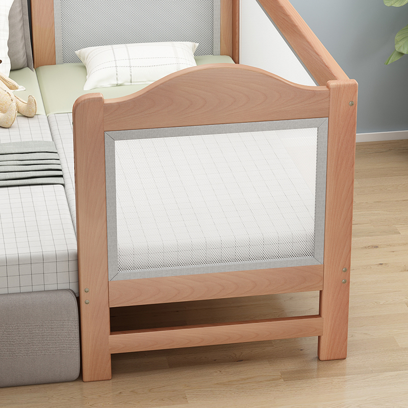 榉木儿童床男孩女孩单人带护栏宝宝婴儿小床拼接大床加宽边床延边