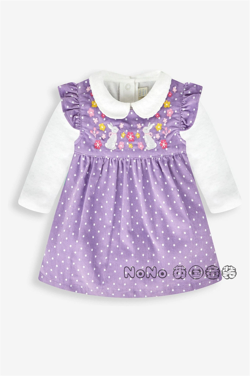 现货英国JOJO Maman Bebe婴儿紫色刺绣背带裙包屁衣套装604-647