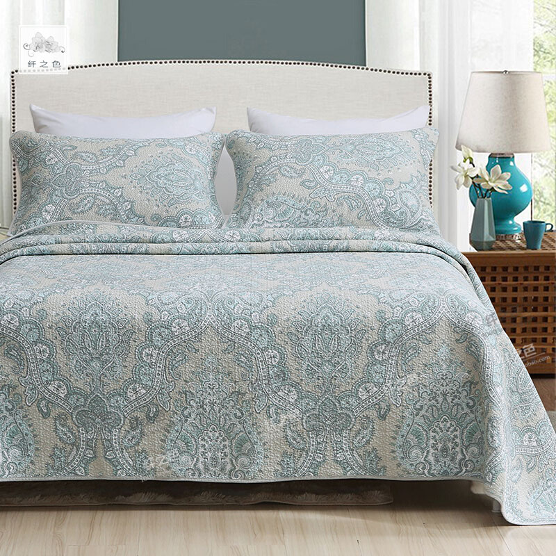 欧式复古全棉绗缝床盖加棉三件套床单被单多功能床罩防尘纤之色
