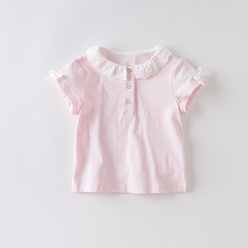 【100%纯棉】戴维贝拉 女童纯棉短袖  夏季新款女童T恤粉色薄上衣