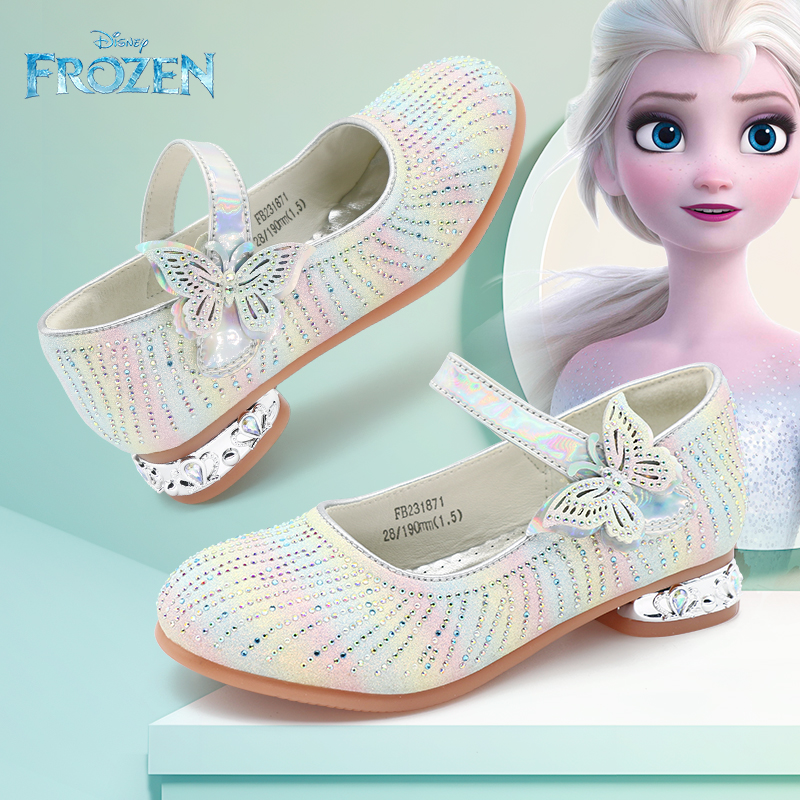 迪士尼艾莎公主鞋2024春秋新款配礼服水晶皮鞋演出高跟单鞋女童鞋