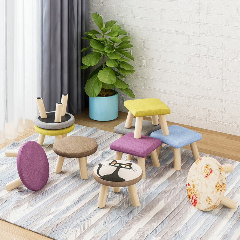 赛杉创意家用布艺小凳子成人时尚小板凳现代简约实木椅子圆凳矮凳