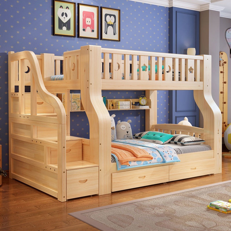 速发上下床双层床全实木子母床上下铺木床两层儿童床多功能高箱高
