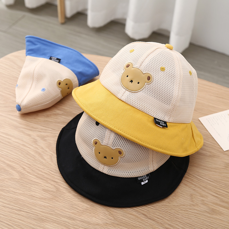 儿童镂空遮阳帽夏季婴儿宝宝防晒帽子夏天透气凉帽超萌小熊渔夫帽