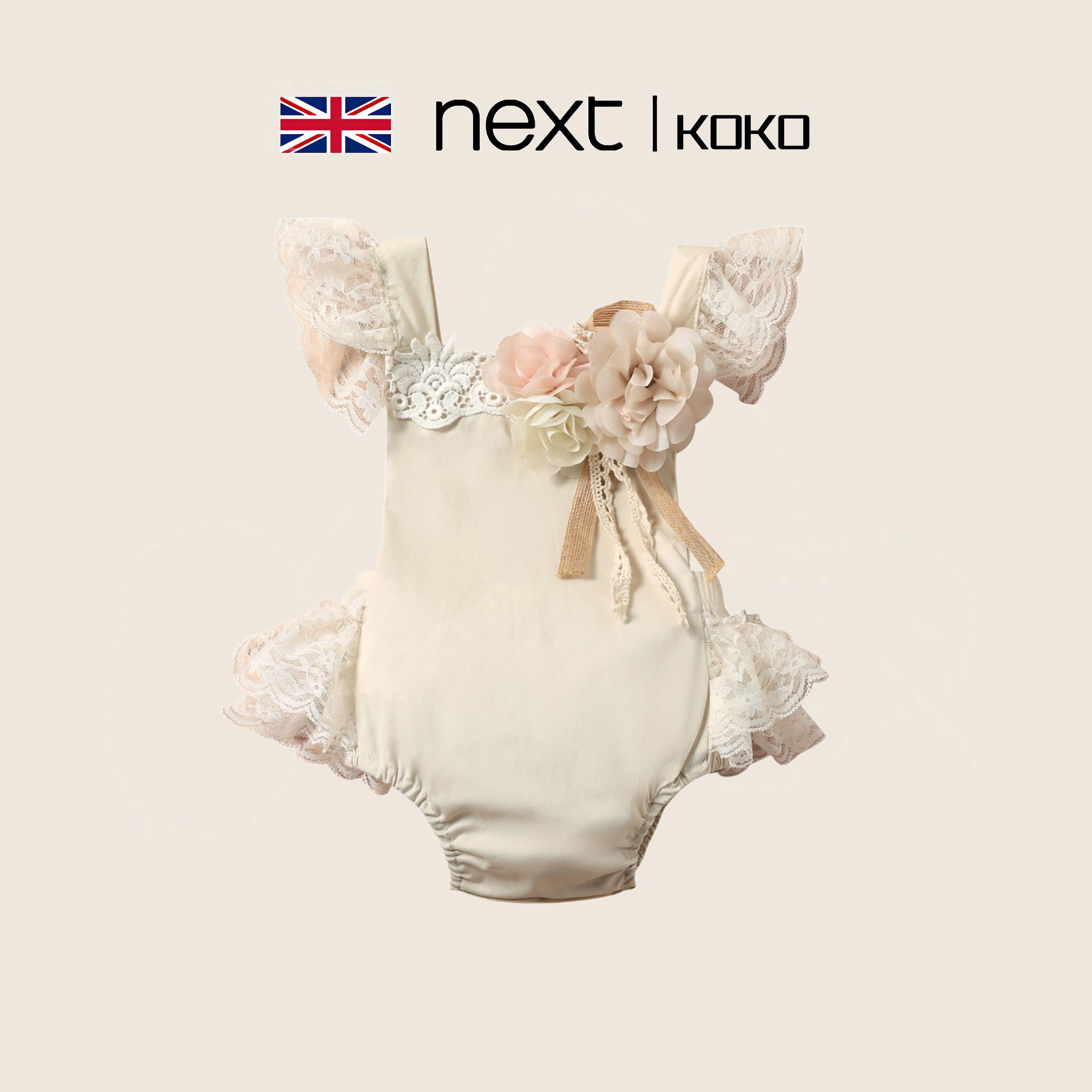 英国Next koko婴儿包屁衣夏女宝宝欧美洋气无袖花边蕾丝周岁礼服