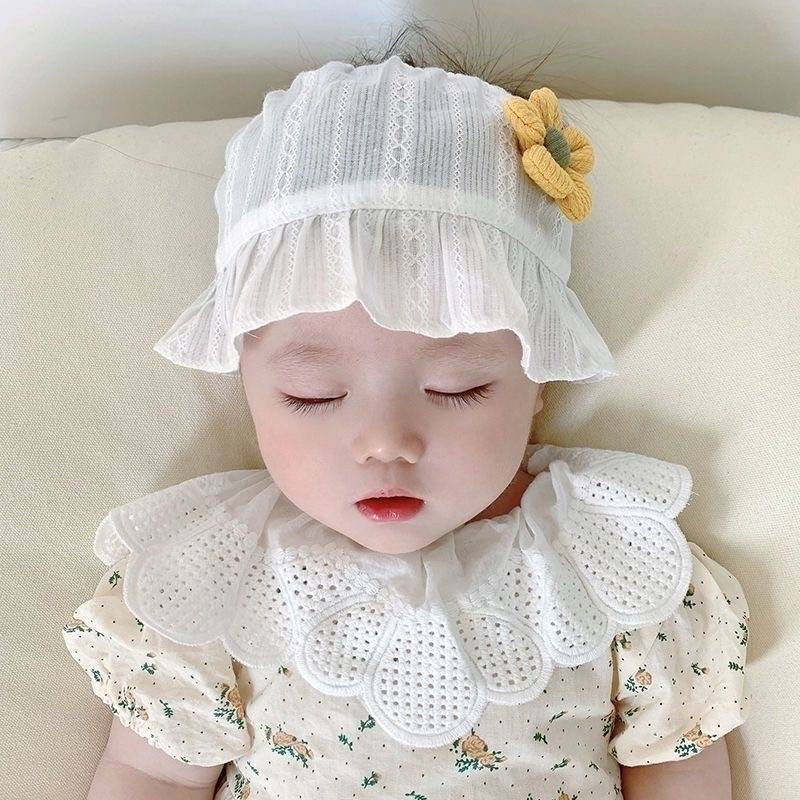 速发0一6月婴儿防晒遮阳帽小月龄渔夫帽夏季薄胎帽一岁宝宝帽子春