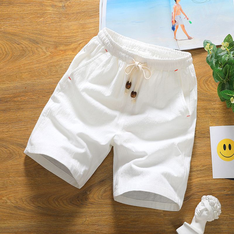 宽松纯棉仿短裤夏天男中国风休闲薄款三分半裤仿棉麻料亚麻沙滩。