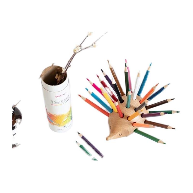 推荐实木刺猬笔插办公桌用品儿童可爱斜插式木质动物笔筒创意时尚
