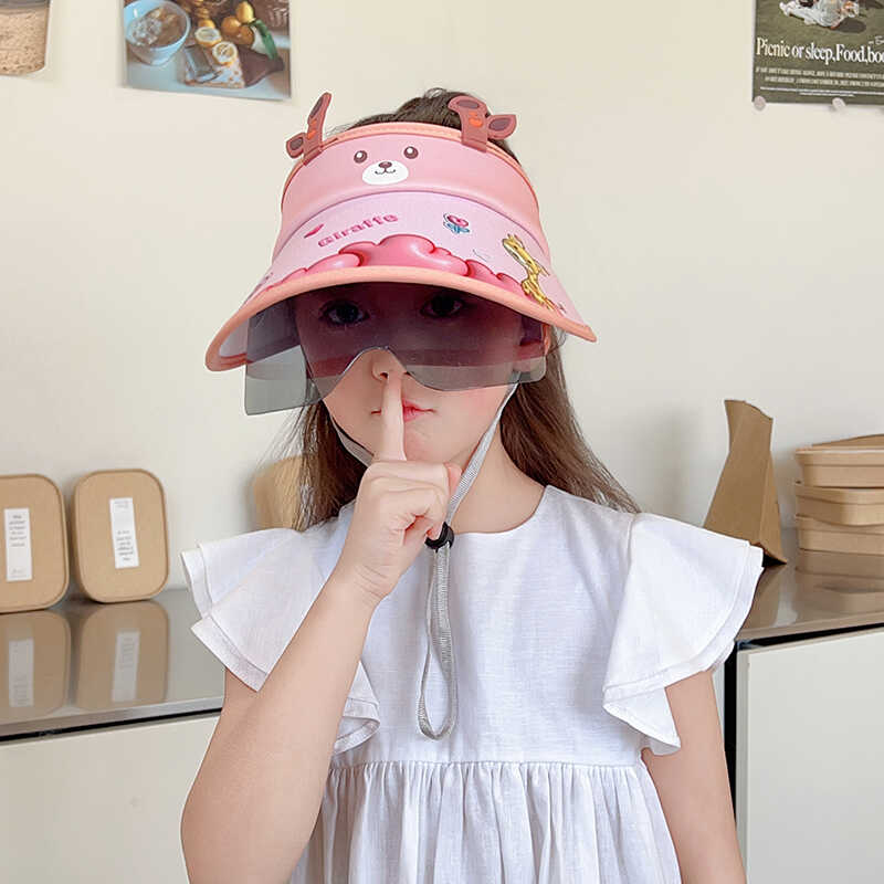 防晒带墨镜的帽子儿童夏季出游韩版可爱无顶宝宝遮阳帽遮脸大帽檐