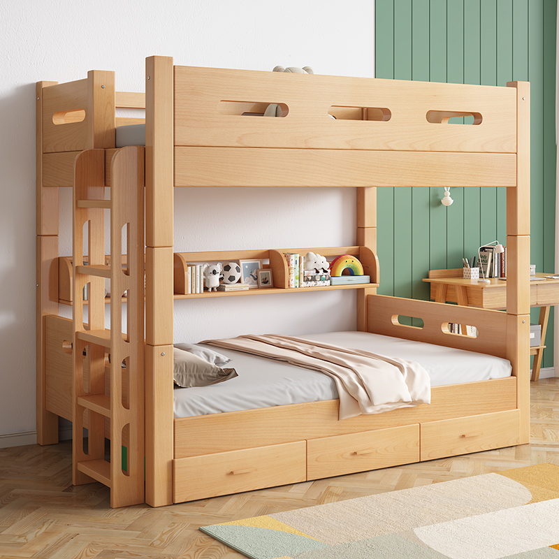 榉木上下铺双层床交错式高低床小户型全实木上下床儿童床子母床
