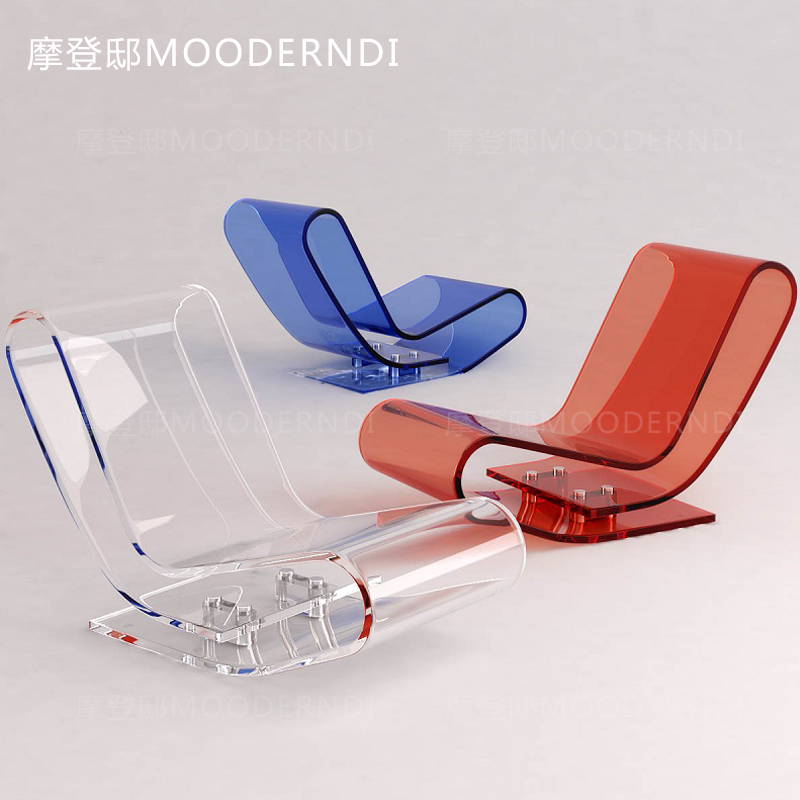 意大利透明亚克力一体热弯趟椅贵妃塑料单人沙发户外室内懒人椅子