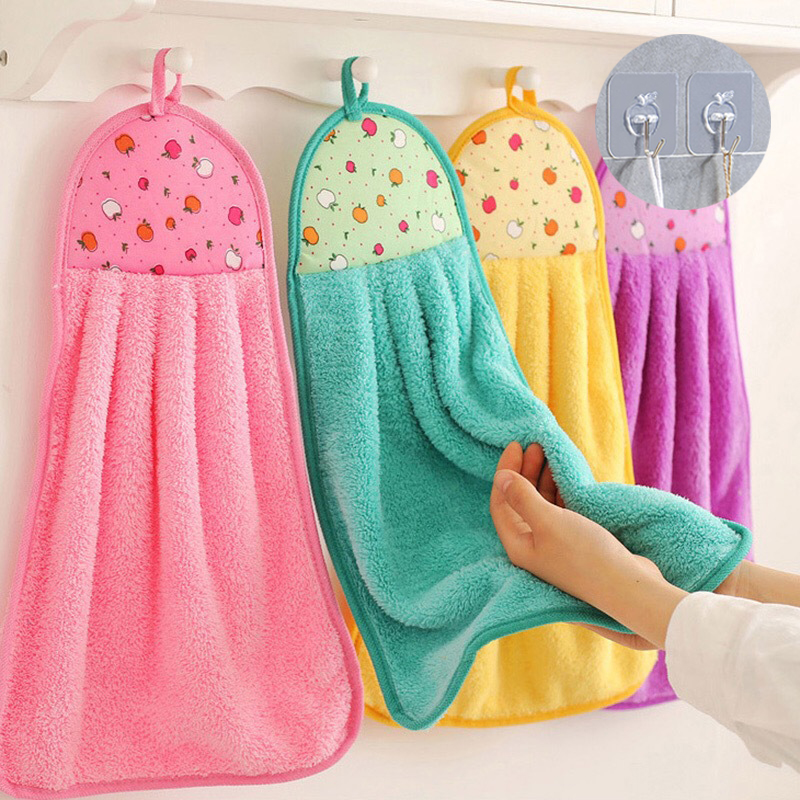 韩国珊瑚绒挂式小毛巾擦手巾厨房吸水不掉毛可爱儿童搽手巾洗脸巾