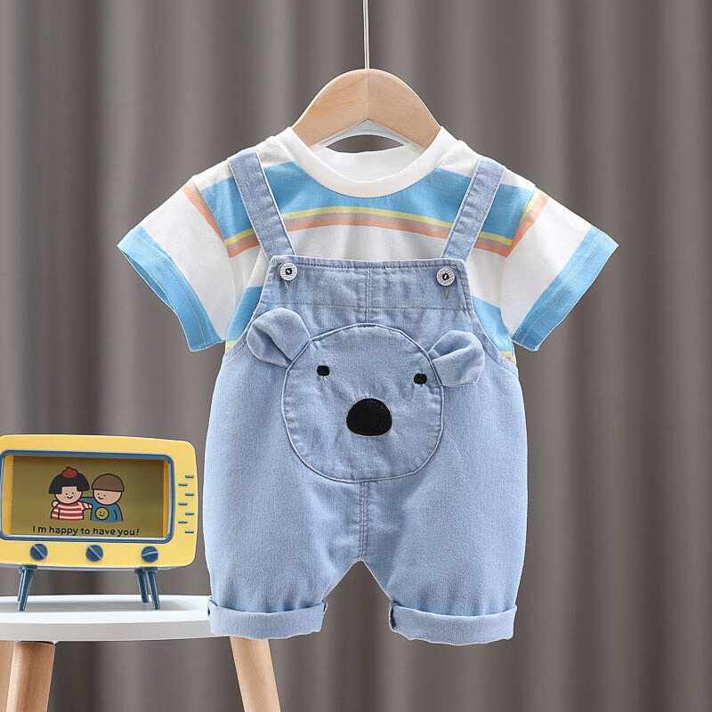 男宝宝背带裤夏装套装新款儿童短袖两件套韩版洋帅气婴儿童装