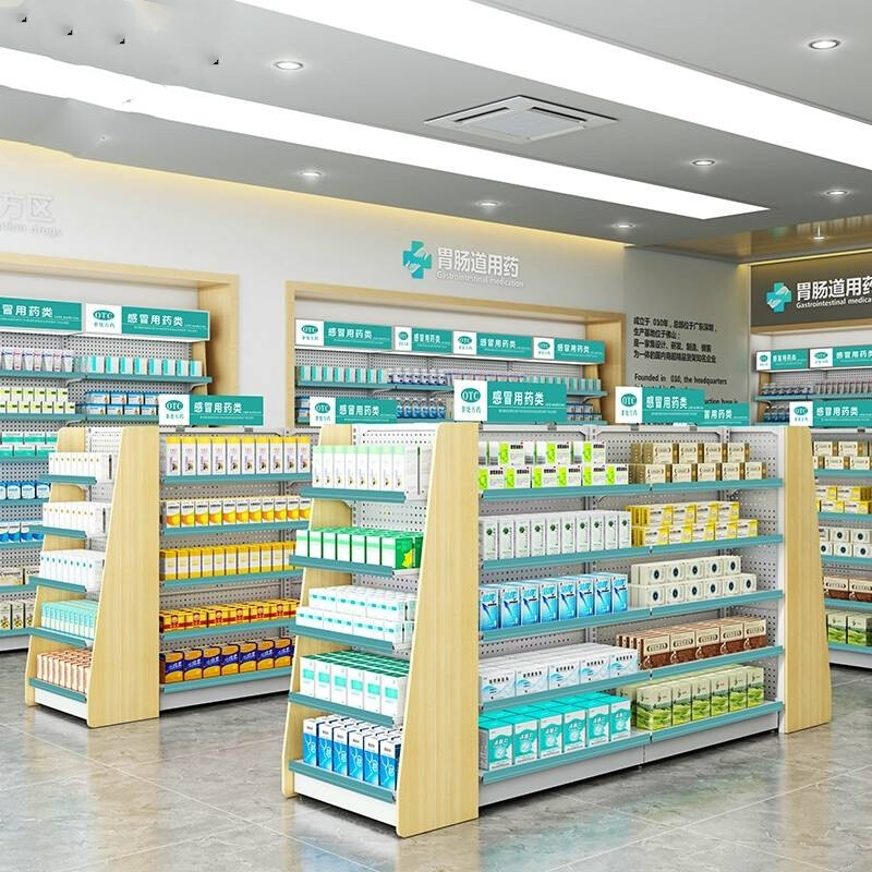 超市货架便利店展示架零食母婴店药店进口食品木质单双展示柜