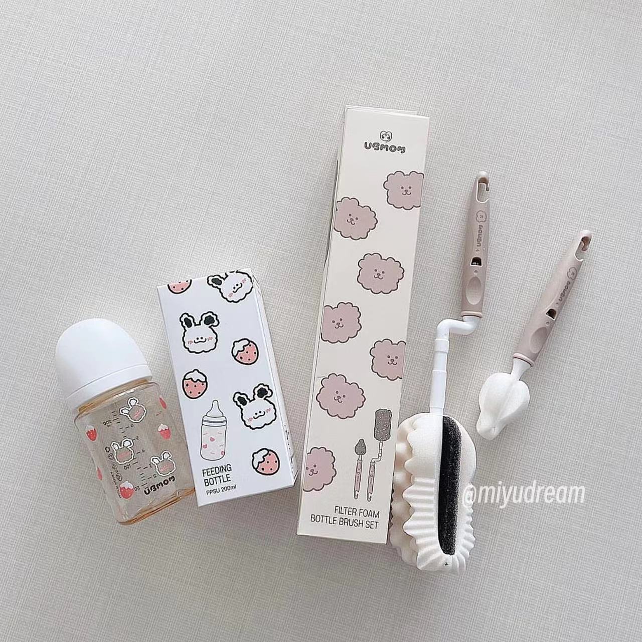 韩国ubmom奶瓶清洗奶嘴刷婴儿专用吸管杯水杯长柄海绵清洁刷套装