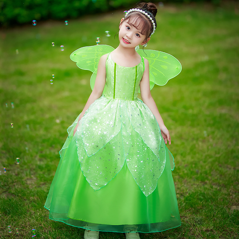 2023新款夏季女童绿色小精灵连衣裙儿童礼服公主裙奇妙仙子小叮当