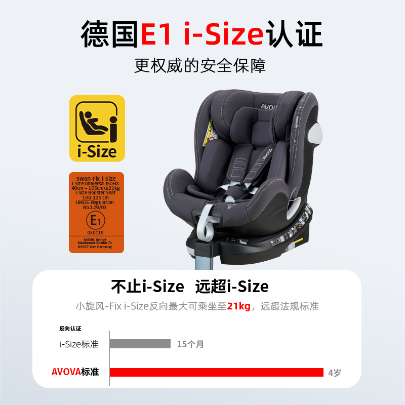 AVOVA德国儿童安全座椅汽车用宝宝婴儿0-7岁360旋转小旋风i-Size