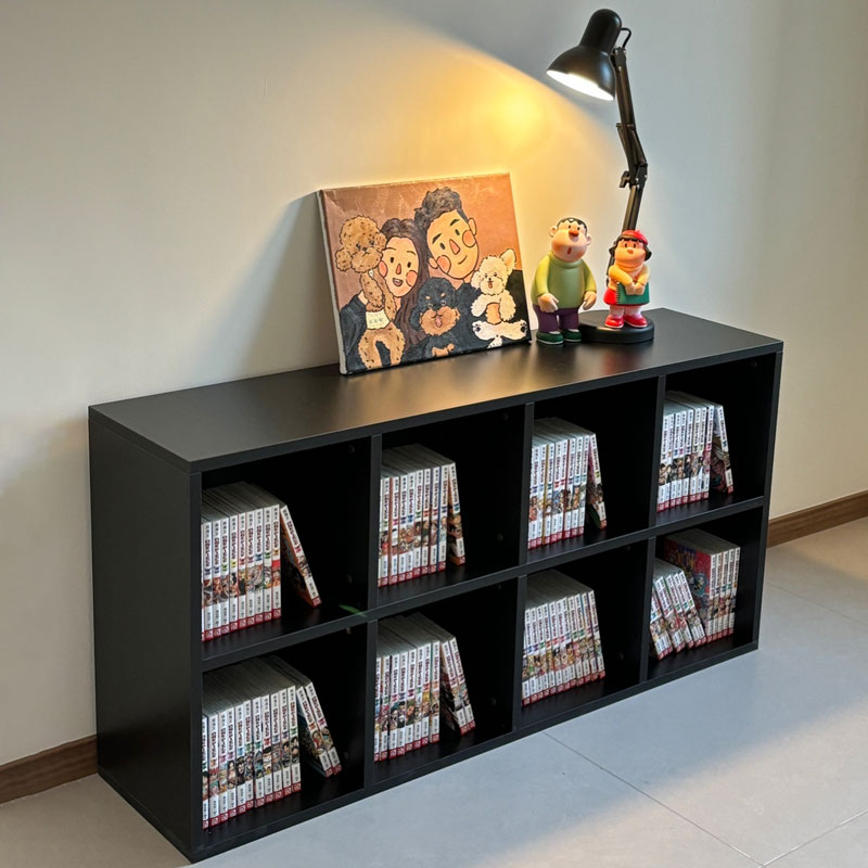 简约格子柜客厅书柜儿童书架置物架落地收纳实木矮柜黑四六八格柜