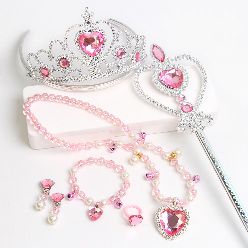 儿童宝石皇冠魔法棒项链手链套装宝宝耳夹小女孩公主王冠发卡发箍