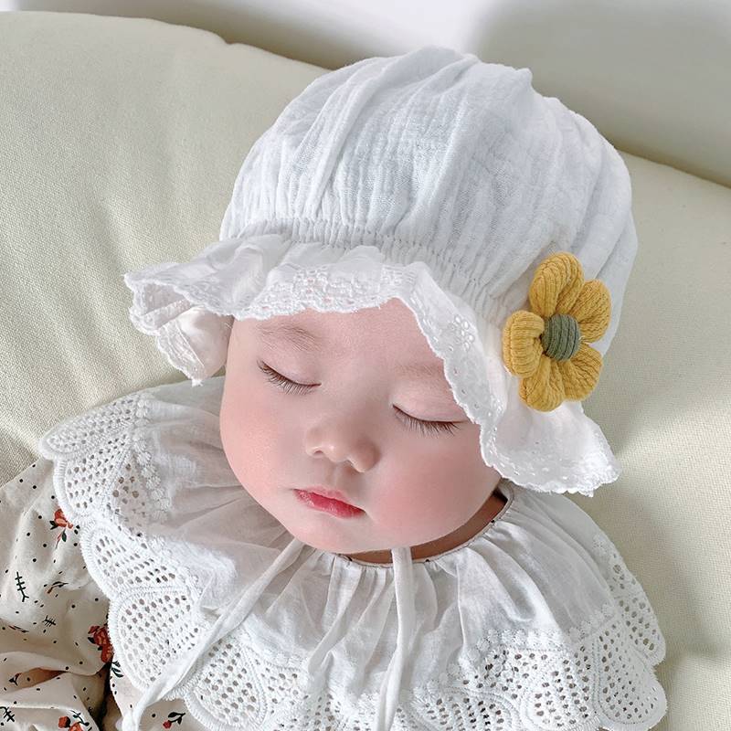 婴儿帽0一3月0一6月子春秋薄款女宝宝可爱婴幼儿公主纯棉遮阳新生