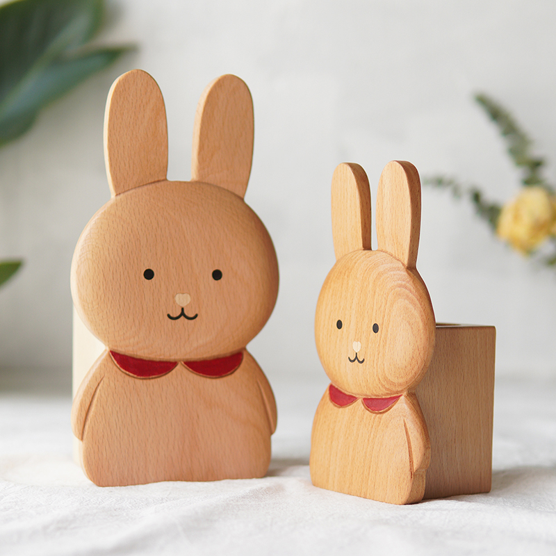 木头恰恰|兔子笔筒实木文具餐具收纳筒整木可爱儿童桌面摆件刻字
