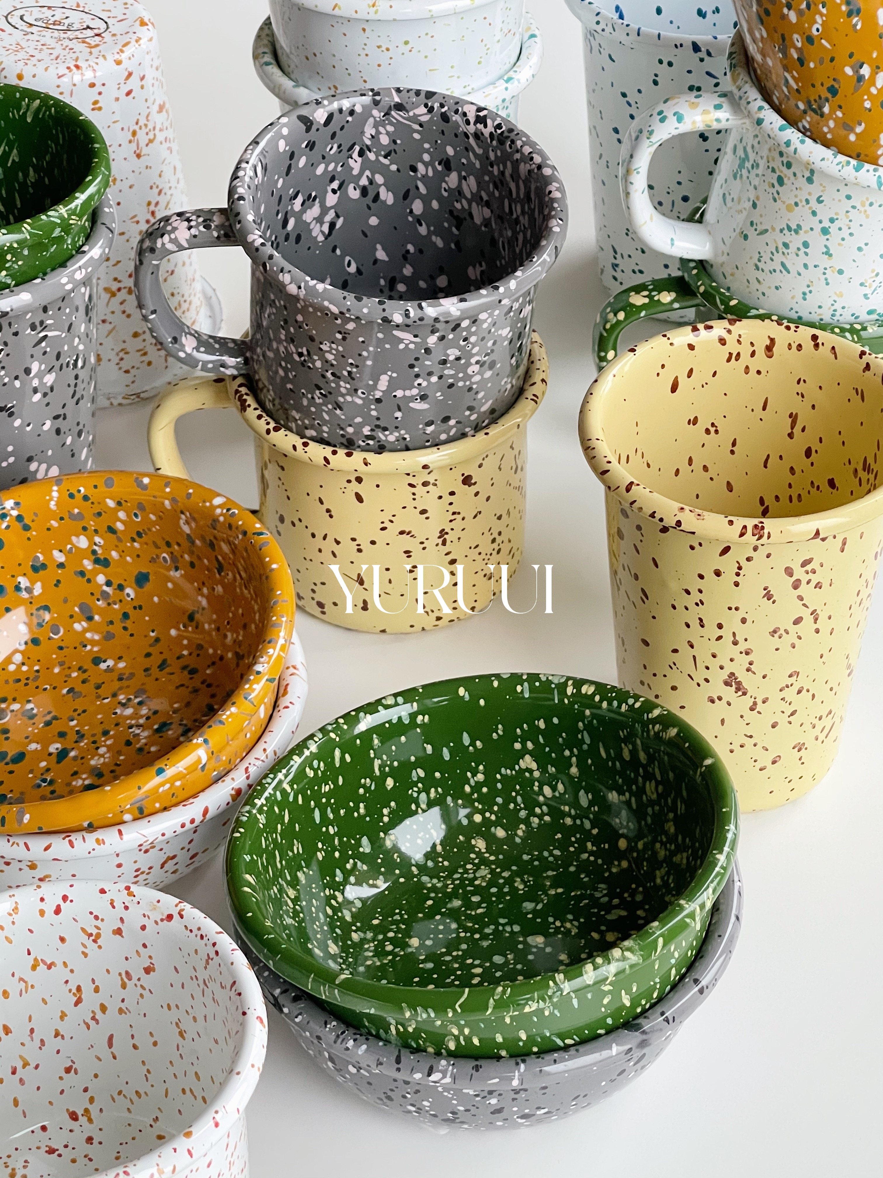 [YURUUI设计师]韩国Eding搪瓷泼墨彩色马克杯手握杯酸奶碗餐具
