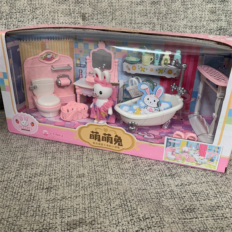 仿真小兔子迷你马桶浴室女宝宝梳妆台5505模拟生活场景过家家玩具