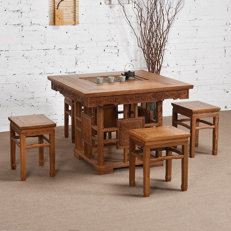 红木家具 鸡翅木功夫茶桌椅组合 实木中式 客厅阳台 小茶几小户型