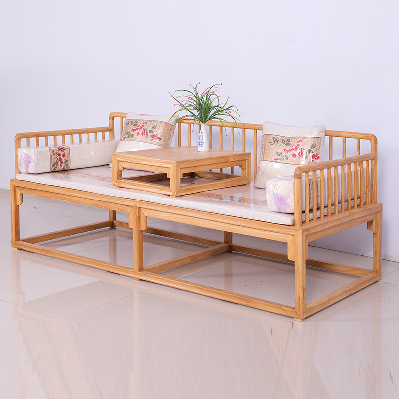 新中式禅意罗汉床炕桌实木白茬榆木榫卯客厅沙发床美人榻单人床米