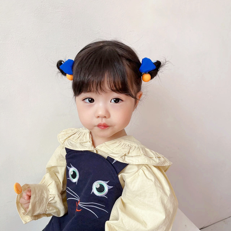 韩版新款布艺爱心皮筋荧光色系发圈女童圆球对装头绳宝宝头饰女