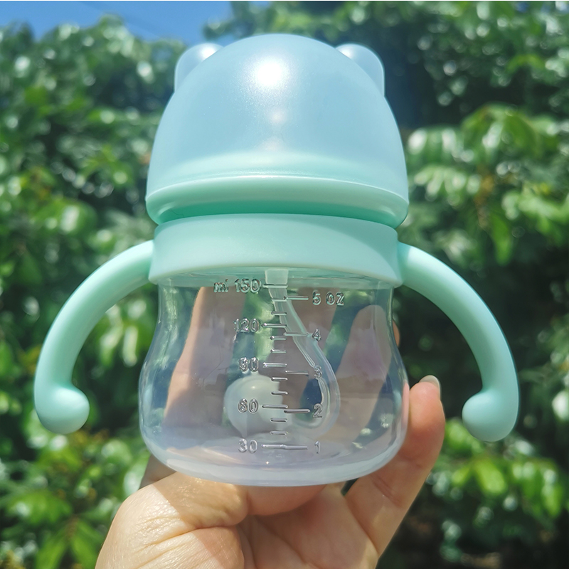 宽口塑料新生婴儿小容量奶瓶喝水杯带吸管奶嘴手柄0-1岁耐摔防胀