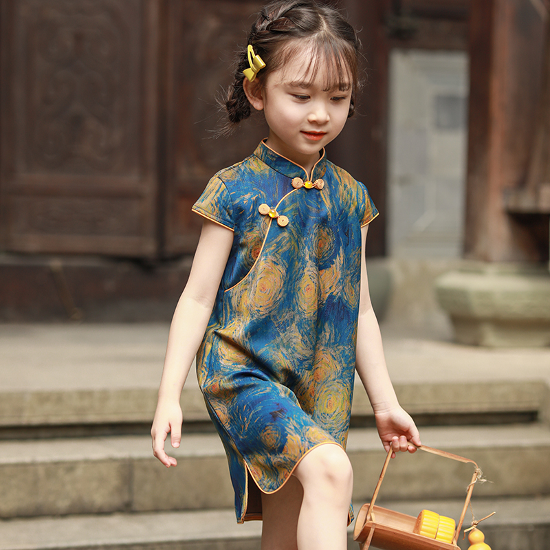 女童旗袍2024新款中式唐装裙子夏季洋气连衣裙女童中国风改良汉服