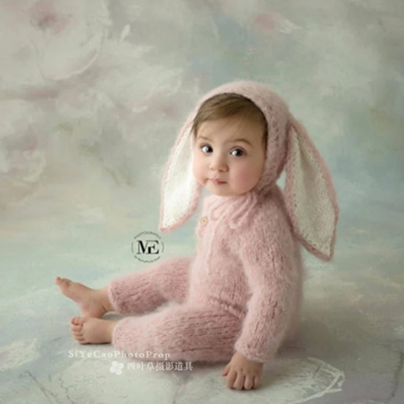 新生儿宝宝满月百天拍照可爱长耳朵小兔子造型影楼摄影服装道具