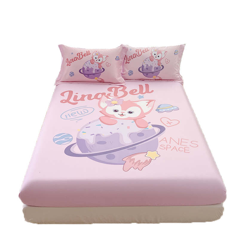 迪士尼儿童床笠单件纯棉卡通女孩玲娜贝儿床罩全棉防滑床单床垫套