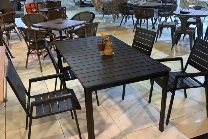 商场室内外桌椅 庭院露天花园阳台室外休闲五件套防水塑木椅组合