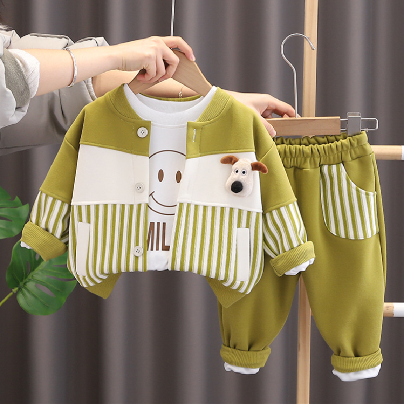 婴儿衣服春秋外套小童装可爱超萌三件套分体套装一周岁男宝宝春装