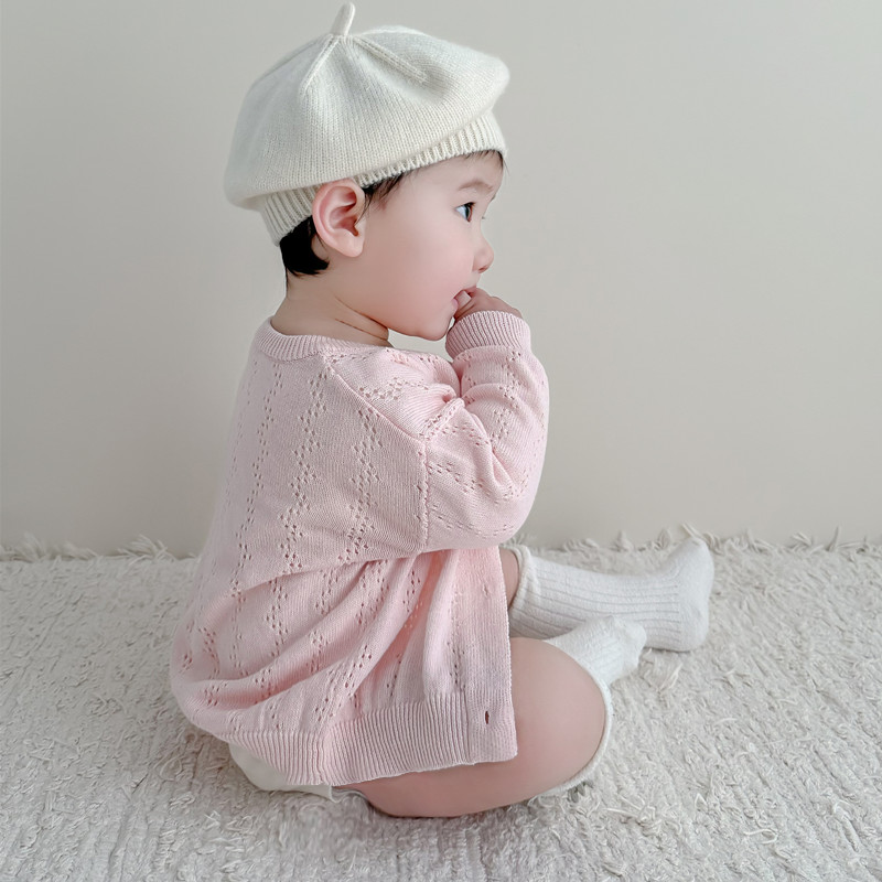 宝宝春夏薄款婴儿衣服网眼针织长袖小开衫外套婴幼儿小披肩上衣
