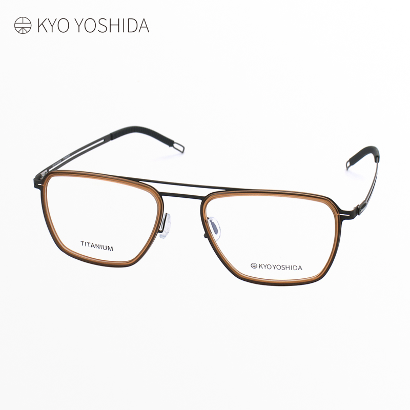 日本设计吉田京眼镜框手工男款方形纯钛超轻商务飞行员眼镜架2311