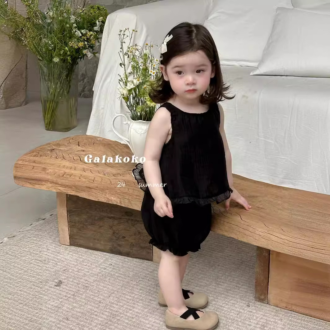 韩版夏季婴童套装赫本小香风婴儿女宝宝周岁宴洋气短裤背心两件套