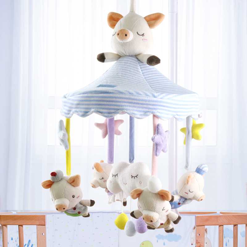 婴儿床铃音乐旋转布艺宝宝摇铃床头铃新生儿0-6个月1安抚玩具床挂