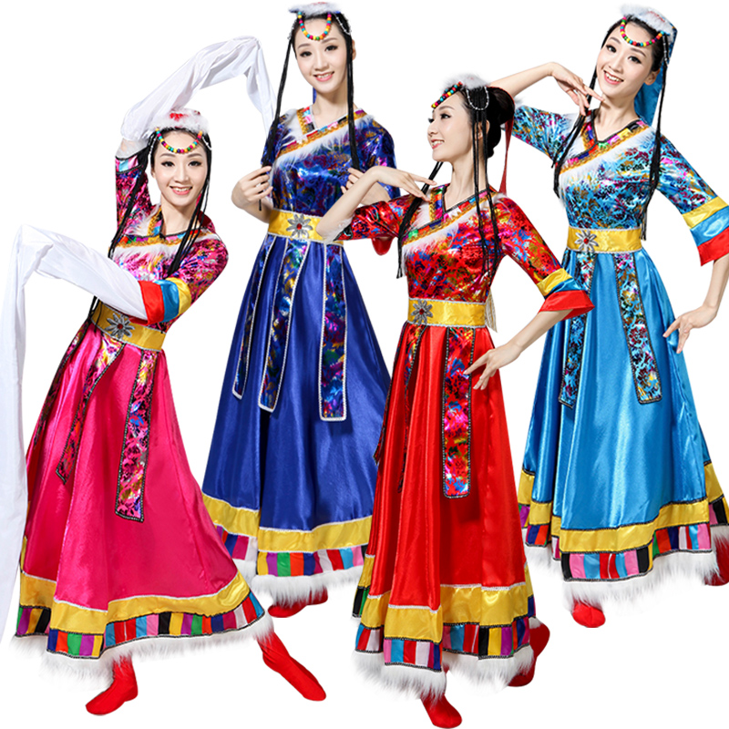 藏族舞蹈服演出服装女成人新款广场D舞套装西藏衣服民族风水袖卓