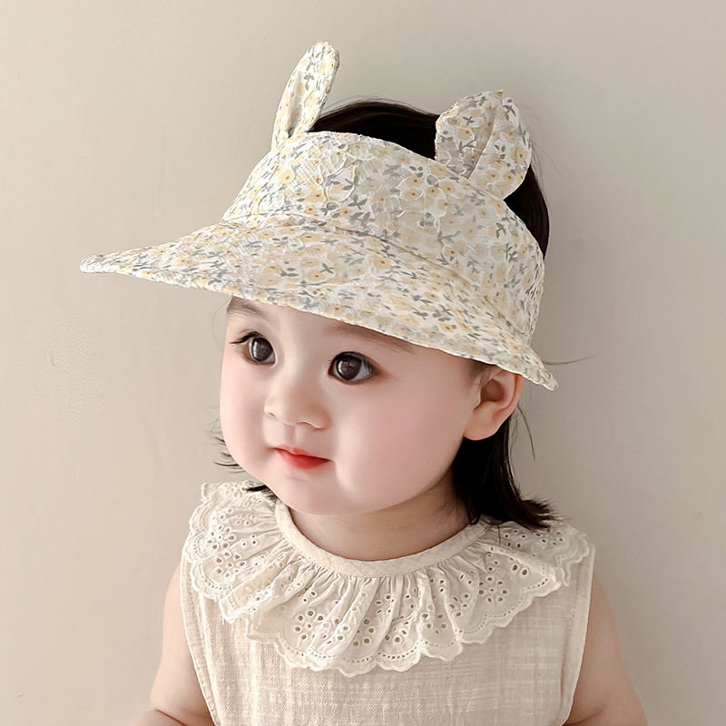 婴儿帽子夏季薄款透气女宝宝遮阳帽大帽檐防晒帽新生婴幼儿空顶帽