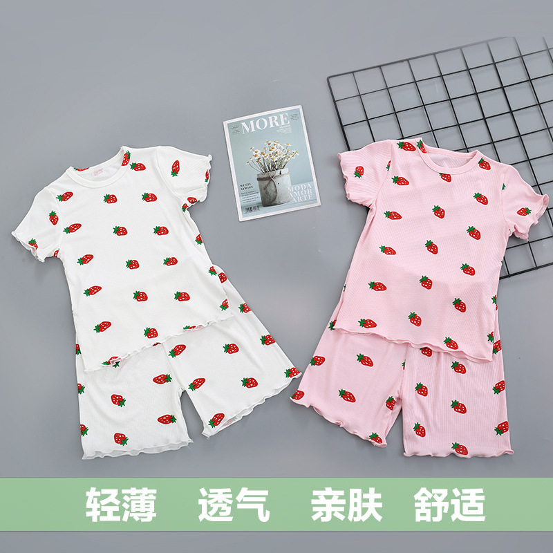 儿童夏季韩版短袖睡衣套装中小童居家3女童宝宝空调服两件套4岁
