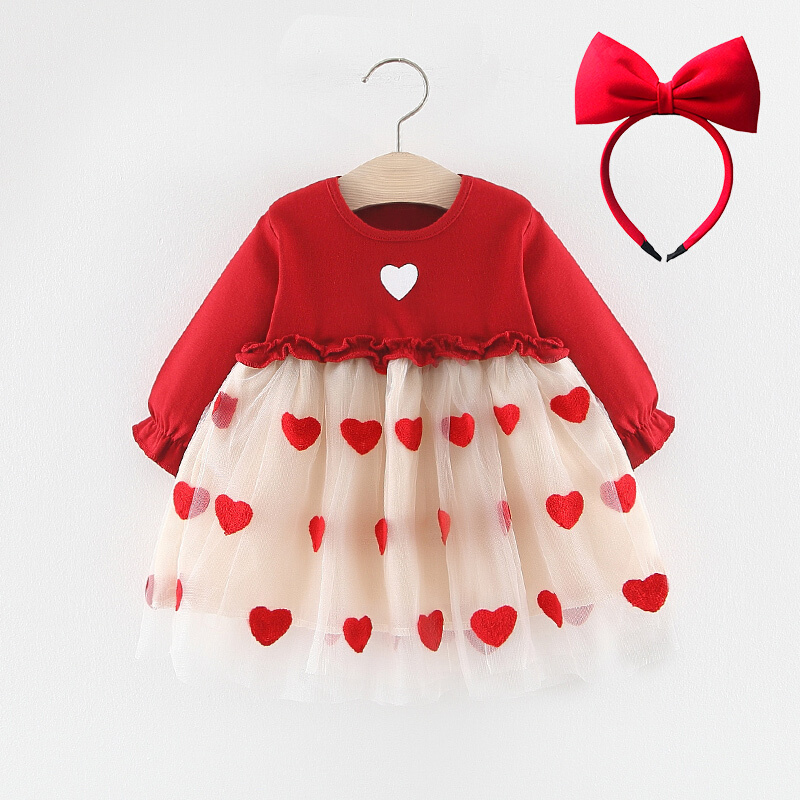 女童连衣裙婴儿春秋款公主裙子女孩女宝宝一周岁礼服红色洋气春季