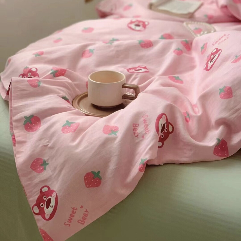 A类母婴级裸睡亲肤纯棉双层纱布床品套件卡通柔软三四件床上用品