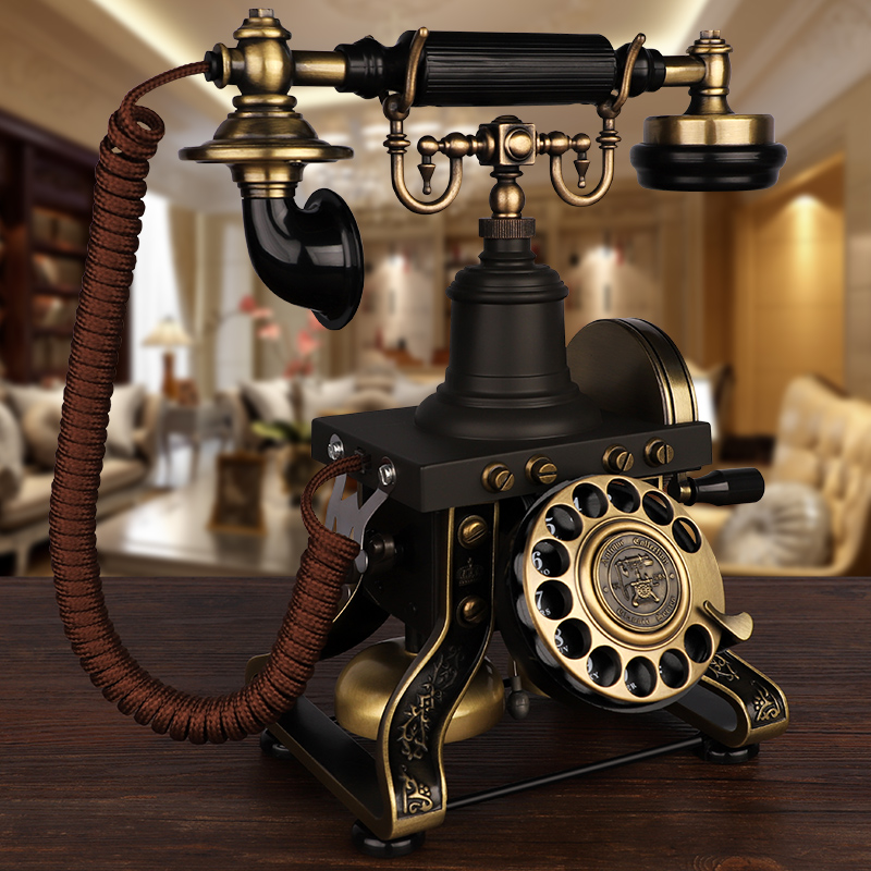 美式仿古电话机家用时尚创意办公有线固定座机欧式古董金属旋转盘