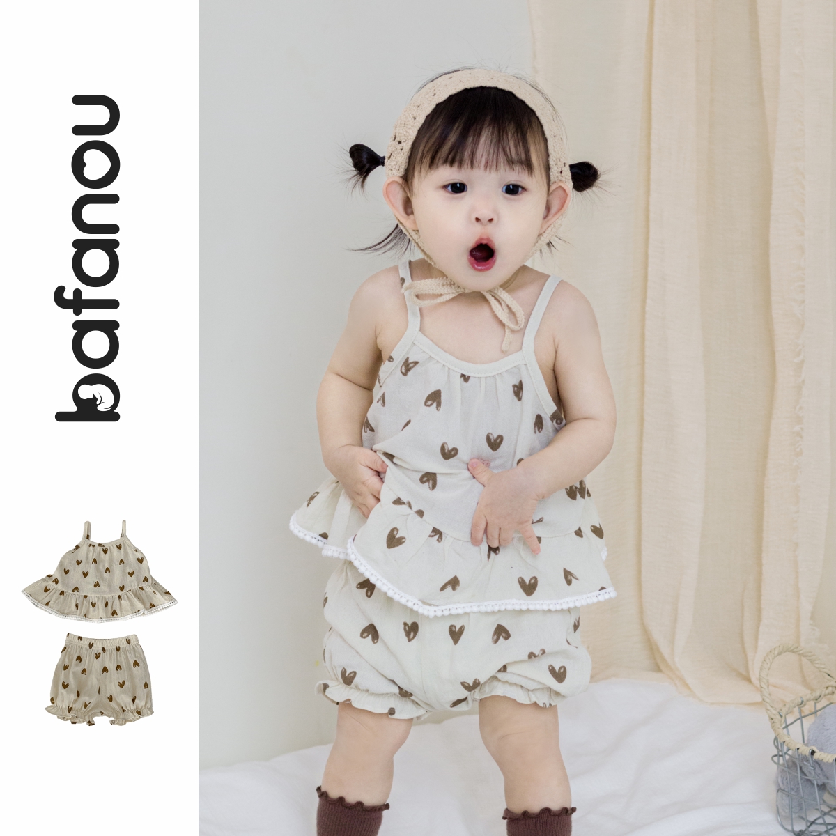 巴梵欧女宝宝夏季套装韩系吊带背心两件套露背婴儿外出服纯棉时髦