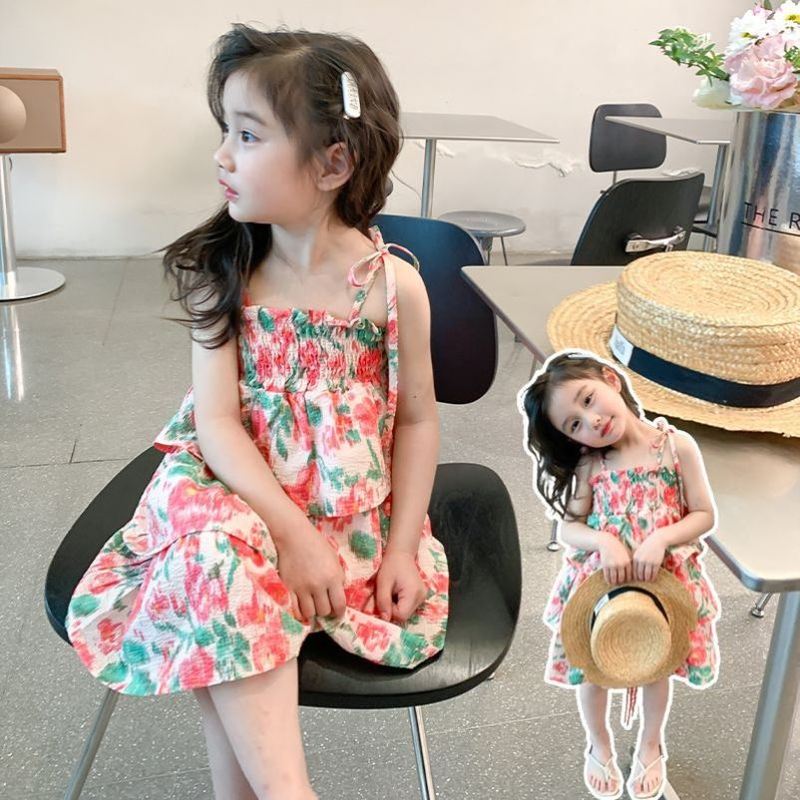 巴拉巴柆清货女童吊带连衣裙2024年夏季新款儿童洋气大花朵蛋糕裙